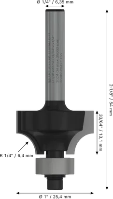 Broca para enrutador Bosch PRO para redondeo de radios superiores a 1/4 de pulgada.