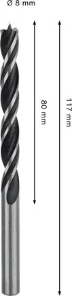 Broca de punta fina para madera Bosch PRO de 8 x 80 x 117 mm.