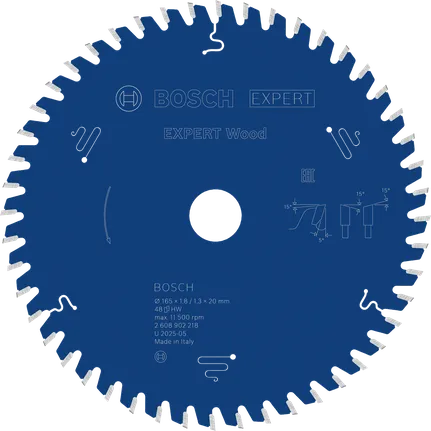 Hoja de sierra circular para madera Bosch EXPERT 165 mm 48 dientes.