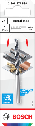 Broca HSS para metal Bosch de 1 mm, 2 uds.