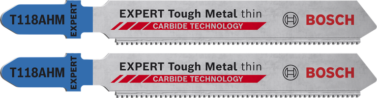 Hojas de sierra de calar finas Bosch EXPERT Tough Metal T118AHM con dientes de carburo.
