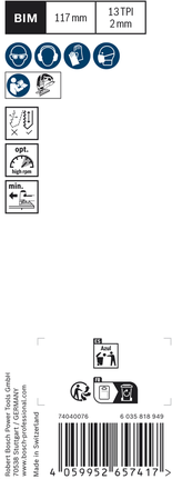 Hoja de sierra de calar Bosch EXPERT Hardwood T308BFP de 2 caras limpias, BIM 117 mm 13TPI 2 mm.