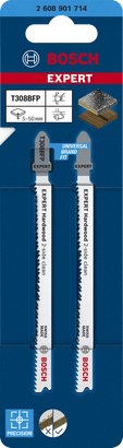 Paquete de hojas de sierra de calar Bosch EXPERT Hardwood T308BFP de limpieza por ambos lados.