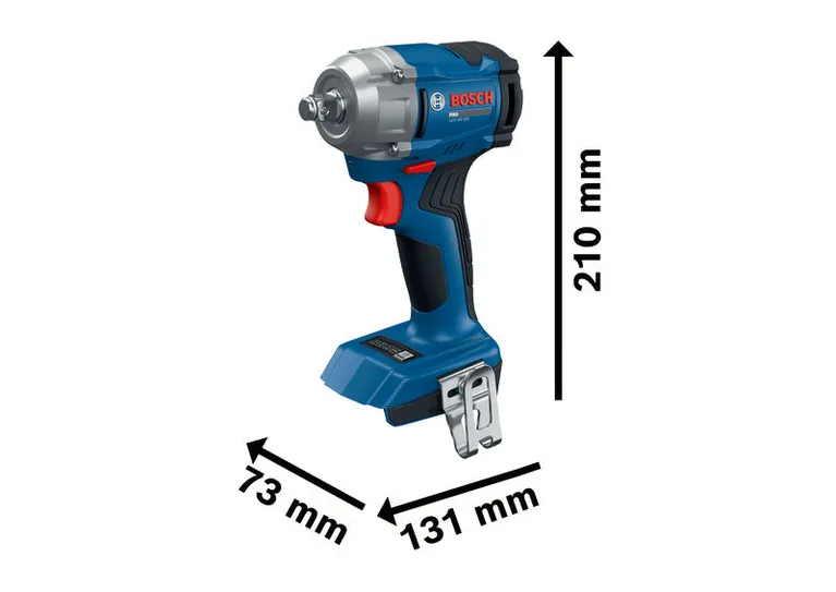 Llave de impacto inalámbrica Bosch GDS 18V-350 con dimensiones.
