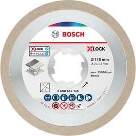 Disco de corte cerámico Bosch 110mm X-Lock para azulejos.