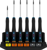 Juego de destornilladores de precisión Bosch PRO TX/TH/H, 6 piezas con mangos codificados por colores.