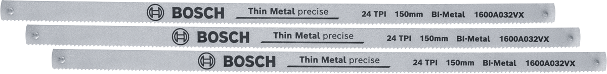 Hojas de sierra para metales bimetálicas Bosch de 150 mm y 24 TPI para metales finos.