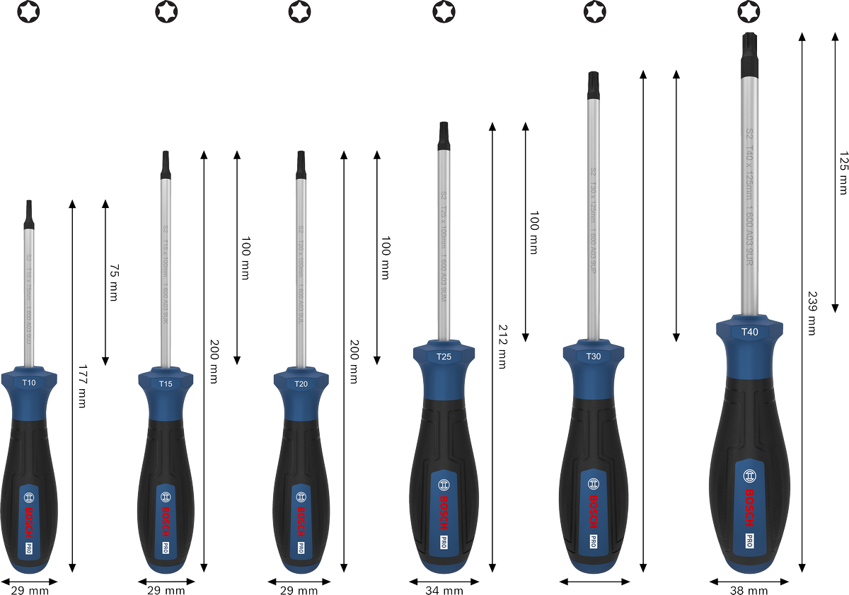Juego de desatornilladores PRO Torx, 6 piezas
