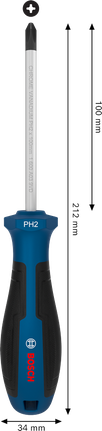 Destornillador Bosch PH2 x 100 mm con mango ergonómico.