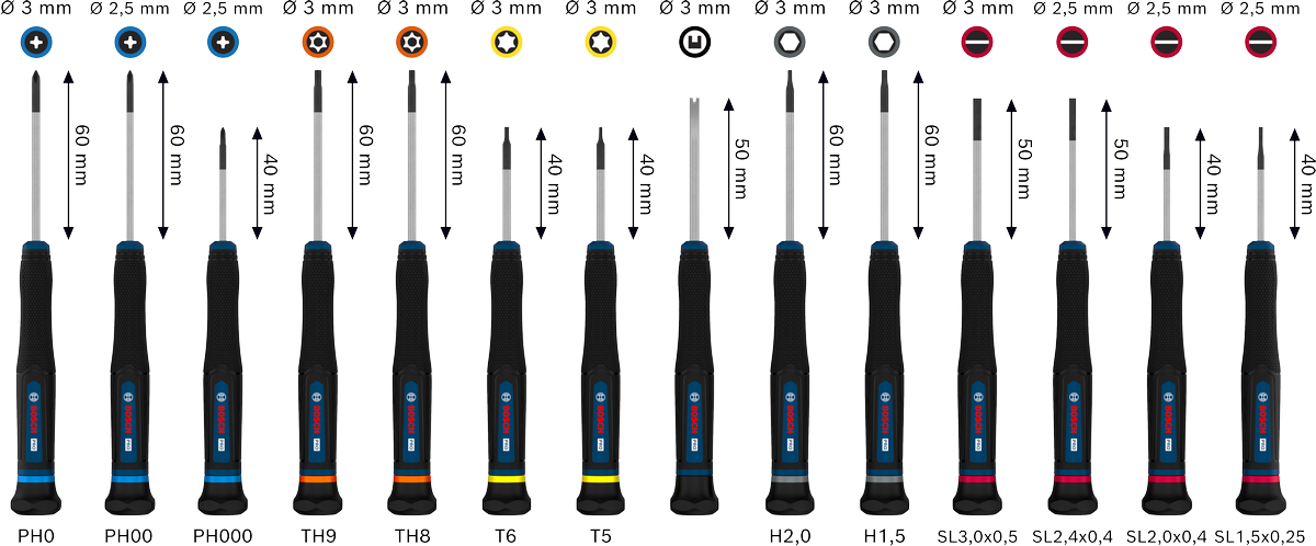 Juego de destornilladores PRO Precision PH/SL/TX/TH/H, 14 piezas