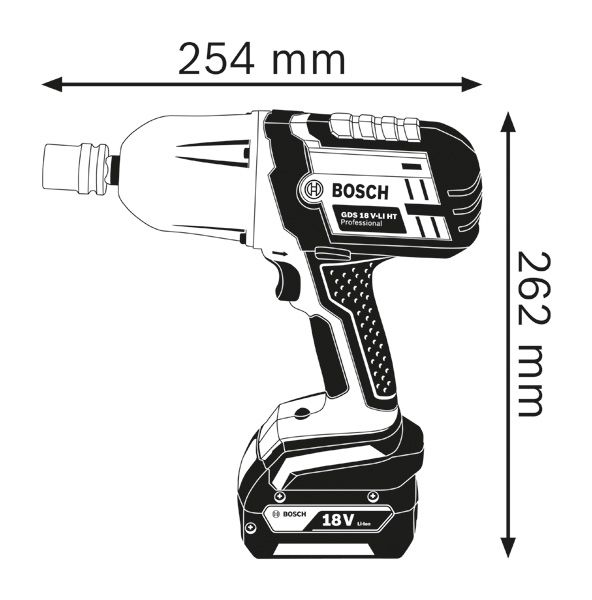 Cordless impact wrench dimensions.