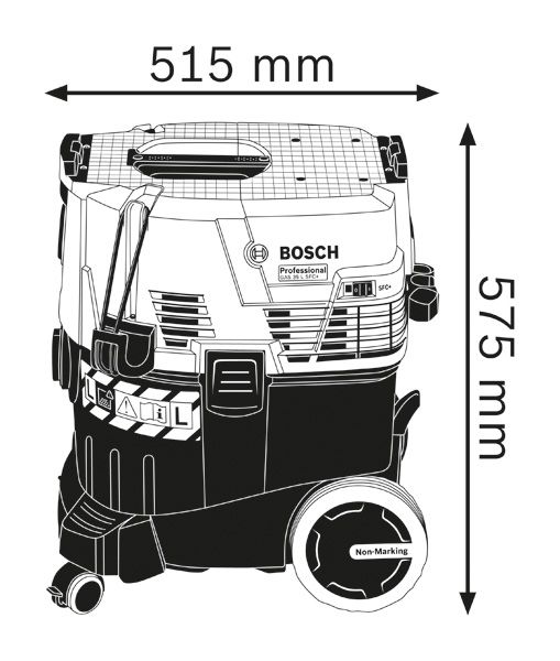 Dust extractor dimensions.