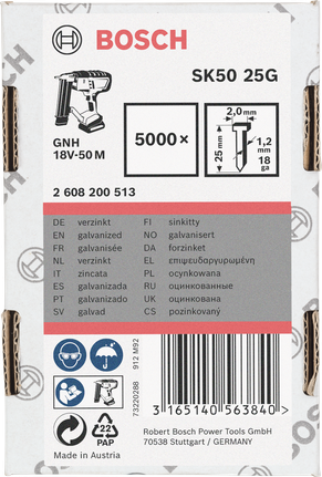 Bosch SK50 25G galvanized nails 25mm 5000×.