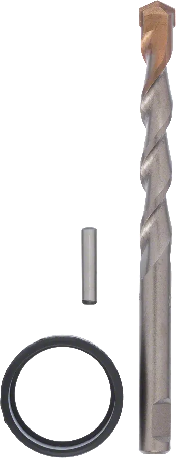 Bosch drill bit set with depth stop and guide pin.