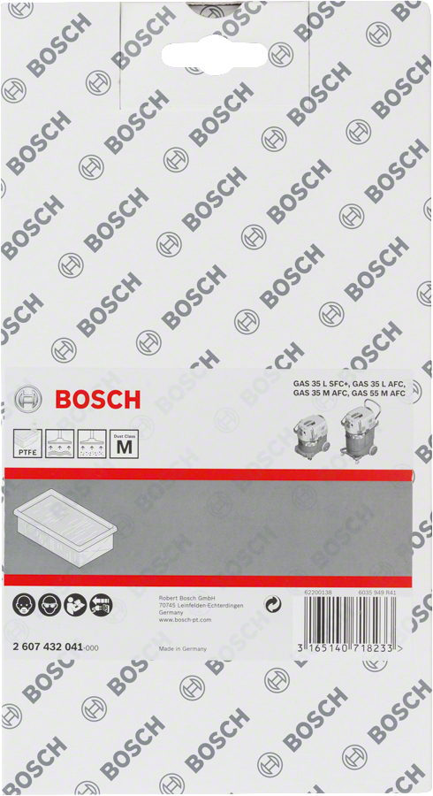 Bosch polytetrafluoroethylene flat-pleated filter.
