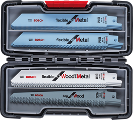 Bosch 20-piece reciprocating saw blade set for wood and metal.