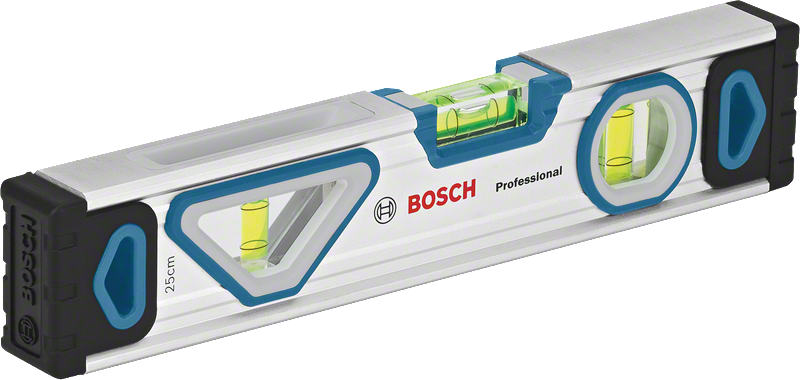Bosch 25cm spirit level with measurement vials.
