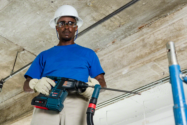 Rotary hammer in use.