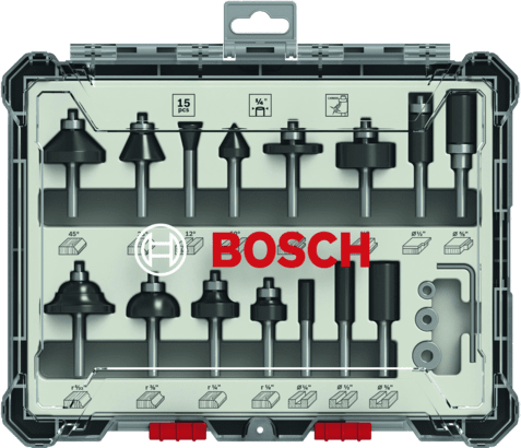 Sets, - Mixed Router Bosch 15-Pieces Bit Professional