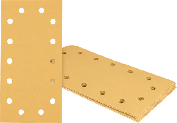Bosch rectangular sanding sheets with multiple dust holes.