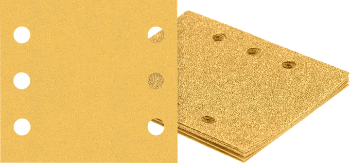 Bosch sanding sheets with six dust extraction holes.