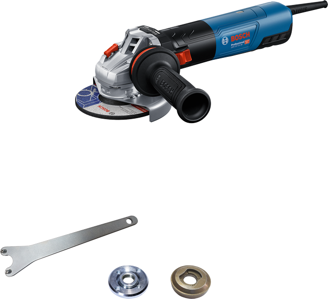 Bosch GWS 20-125 angle grinder with accessories.
