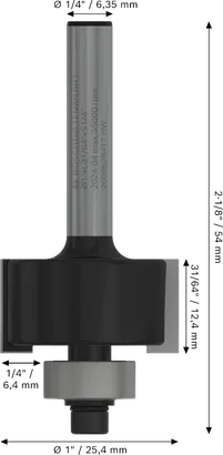 Bosch PRO Router Bit Rabbeting 1/4 inch shank, 1 inch diameter.