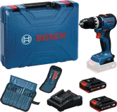 Bosch GSB 18V-52 cordless drill set with accessories.