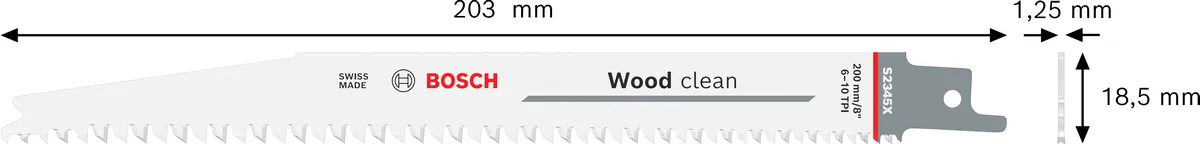 Bosch S 2345 X wood clean reciprocating saw blade.
