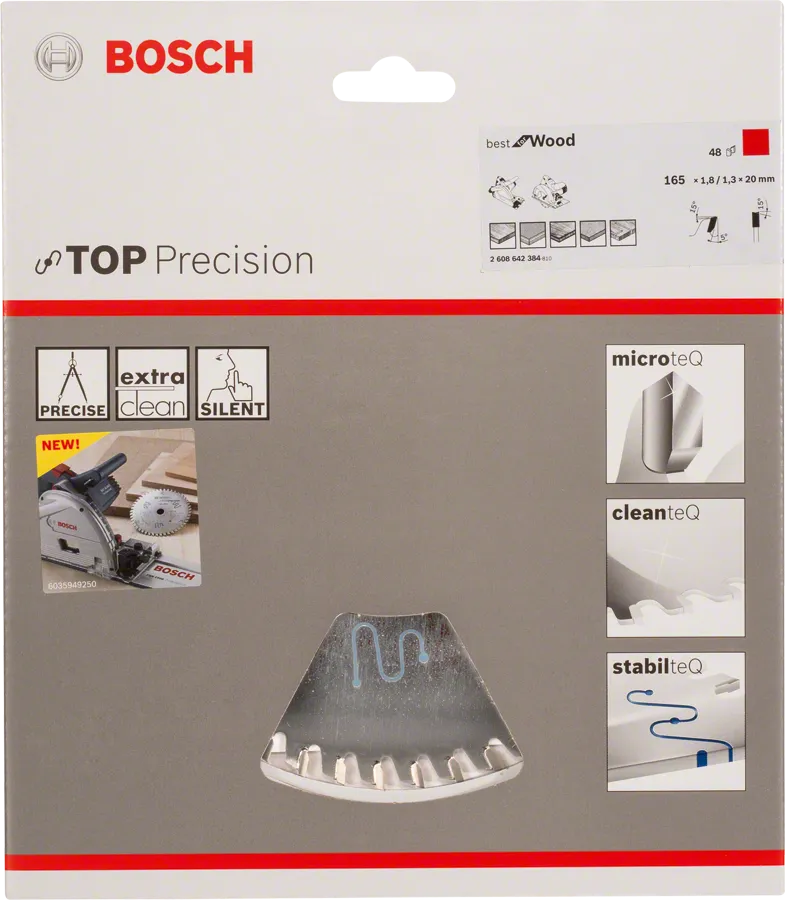 Lâmina de serra circular Bosch Top Precision, ideal para madeira, 165 mm.