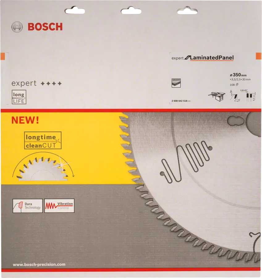Lâmina de serra circular Bosch Expert para painéis laminados, corte limpo e duradouro.