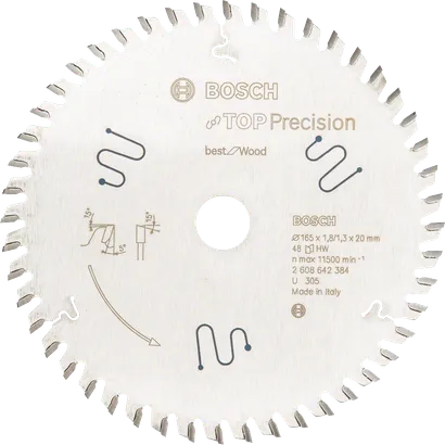 Lâmina de serra Bosch Top Precision Best for Wood de 165 mm e 48 dentes.