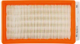 Filtro plano plissado em PTFE da Bosch com moldura laranja.