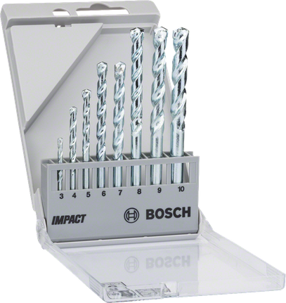 Conjunto de brocas de impacto Bosch com tamanhos de 3 a 10 mm.
