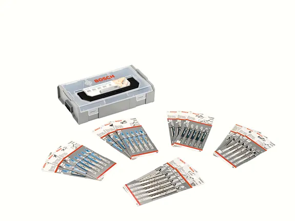 Conjunto de lâminas de serra tico-tico Bosch L-Boxx Mini com 70 peças.