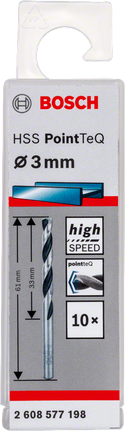 Pacote de brocas helicoidais Bosch HSS PointTeQ de 3 mm.