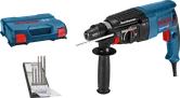 Conjunto de berbequim de martelo rotativo Bosch GBH 2-26 com brocas e estojo.