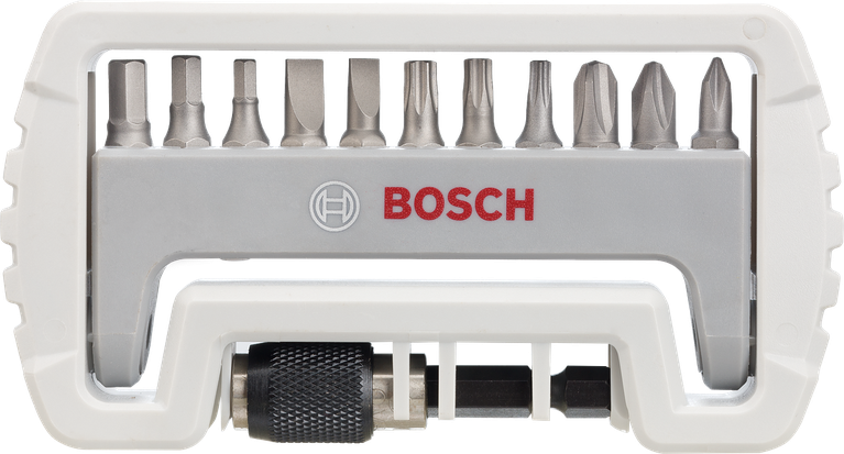 Conjunto de bits para chave de fendas compacta Bosch com extensão magnética.