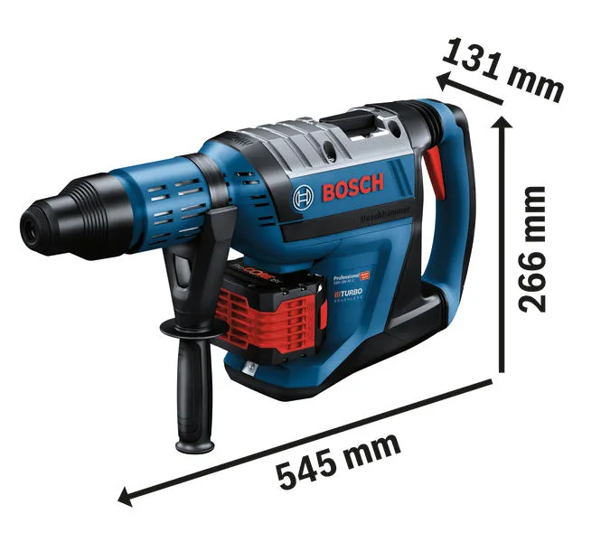 Martelo rotativo sem fios Bosch GBH 18V-45 C, com 545 mm de comprimento.