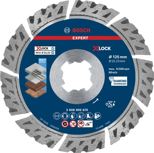 Disco de corte diamantado Bosch EXPERT MultiMaterial X-LOCK de 125 mm.