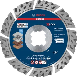 Disco de corte diamantado Bosch EXPERT MultiMaterial X-LOCK de 125 mm.