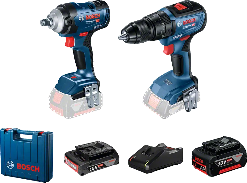 Conjunto Bosch GDS 18V-400, chave de impacto sem fios e berbequim.