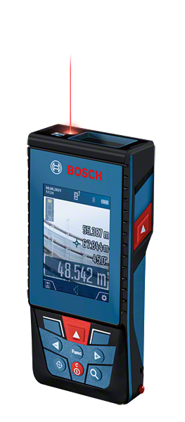 Medidor laser Bosch GLM 100-25 C com visor digital de distância.