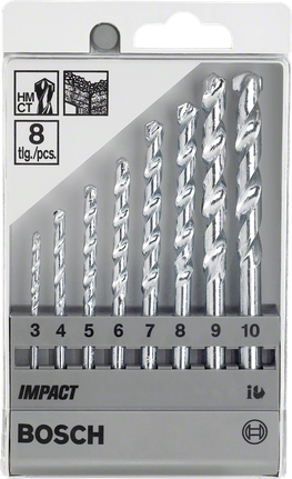 Conjunto de brocas de impacto Bosch de 8 peças.