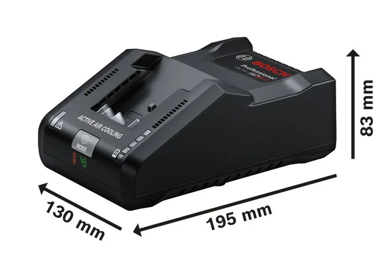 Carregador de bateria Bosch GAL 18V-160 com arrefecimento de ar ativo.
