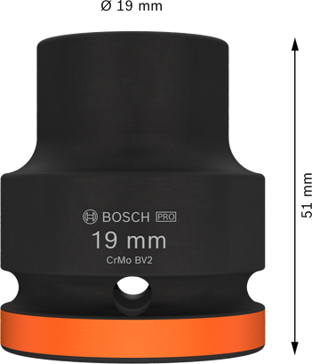 Casquilho de impacto Bosch PRO 3/4" 19 mm com anel laranja.