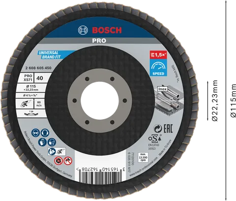 Disco flap Bosch PRO X571 angular 115 mm G40 para metal.