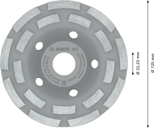 Cabeça de retificação em betão Bosch PRO, com 125 mm de diâmetro.