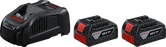 Conjunto de arranque Bosch GAL 1880 CV carregador com duas baterias de 18 V 5 Ah.