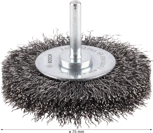 Roda de arame Bosch PRO Metal Clean com haste reta de 75 mm.